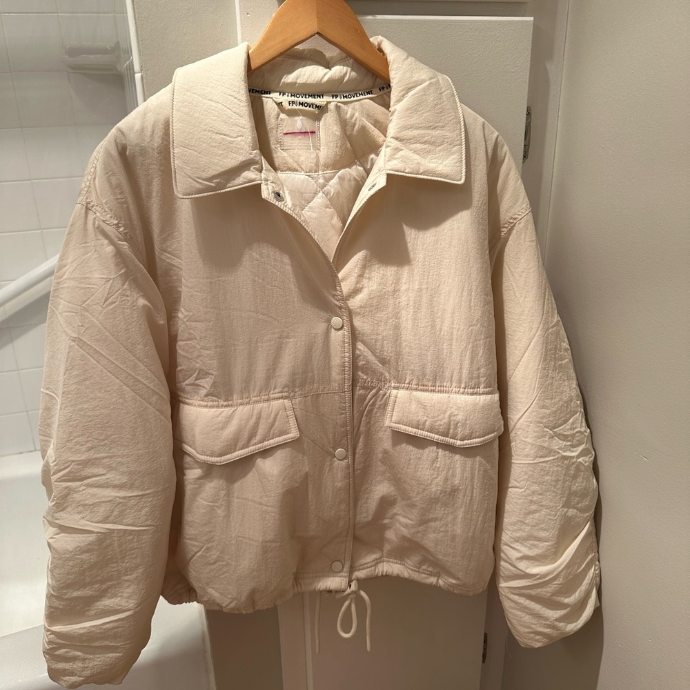 Free People Movement Off The Bleachers Coaches Puff Jacket Cream